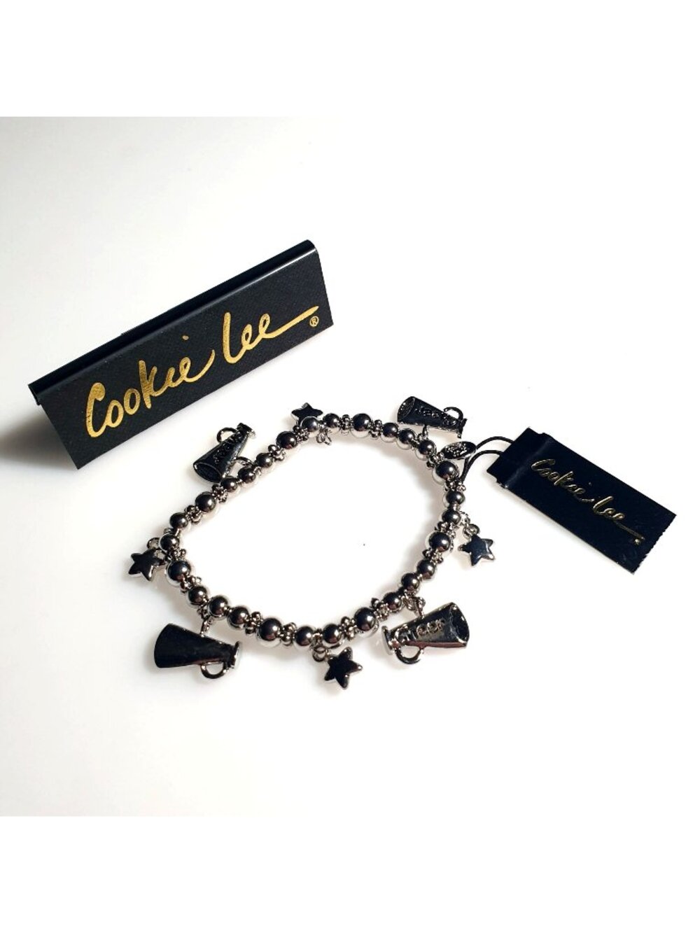 Cookie Lee Cheerleader Charm Stretch Bracelet Star Megaphone Details Gift Box